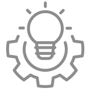 icon of a gray gear with a light bulb inside of it