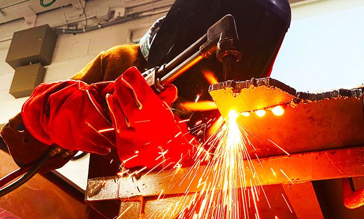 Sparks fly as a welder works