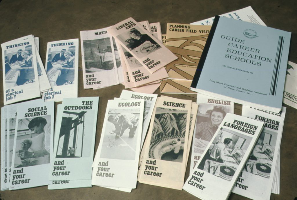 Several pamphlets showing information about careers in the trades